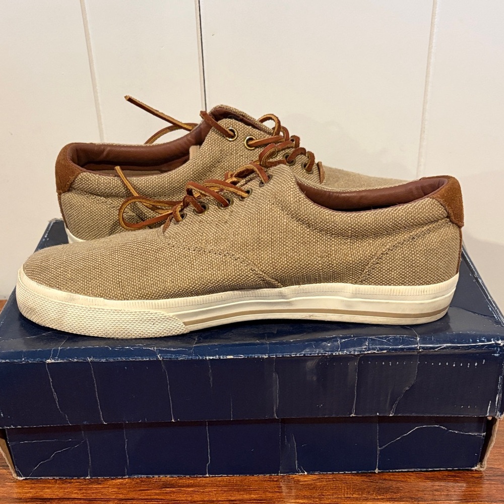 Men’s Polo Ralph Lauren Casual Tan Canvas Shoes with box